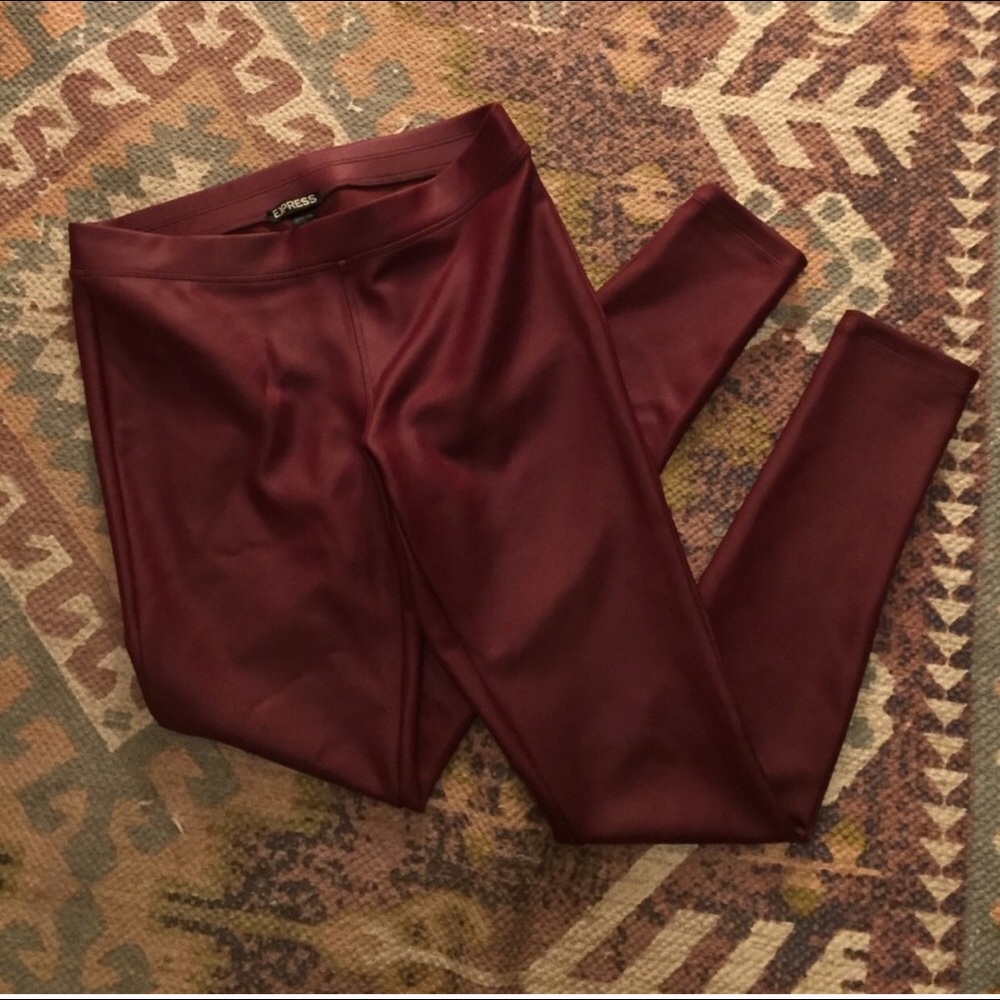 Maroon leather leggings